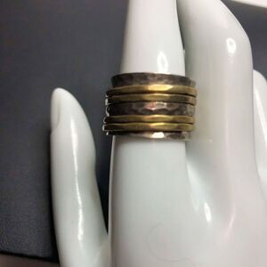2606 Sterling silver 925 hammered two-tone band spinner ring size 8 8.8 grams